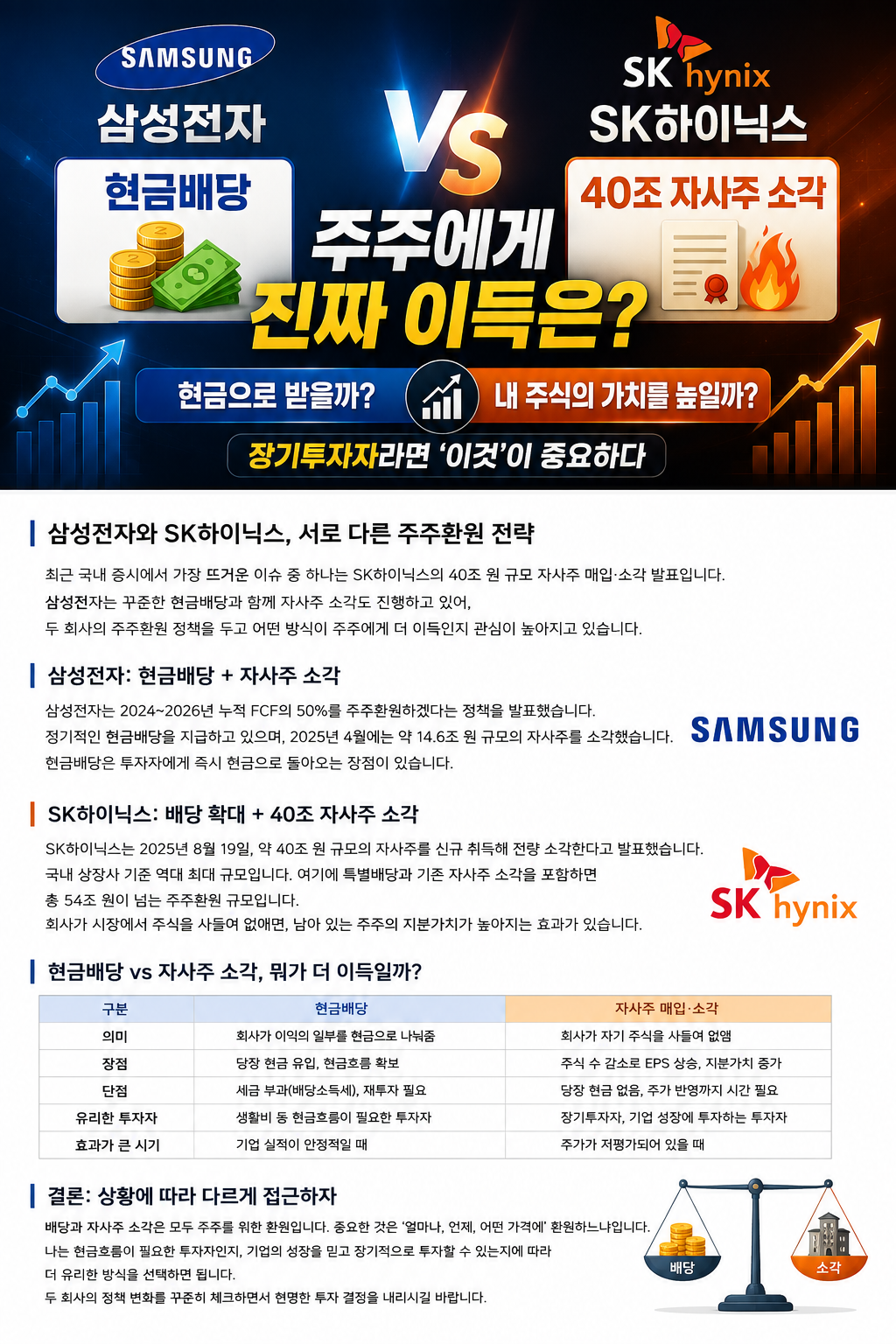 삼성전자 배당 vs SK하이닉스 40조 자사주 소각｜주주에게 진짜 이득인 것은? 1