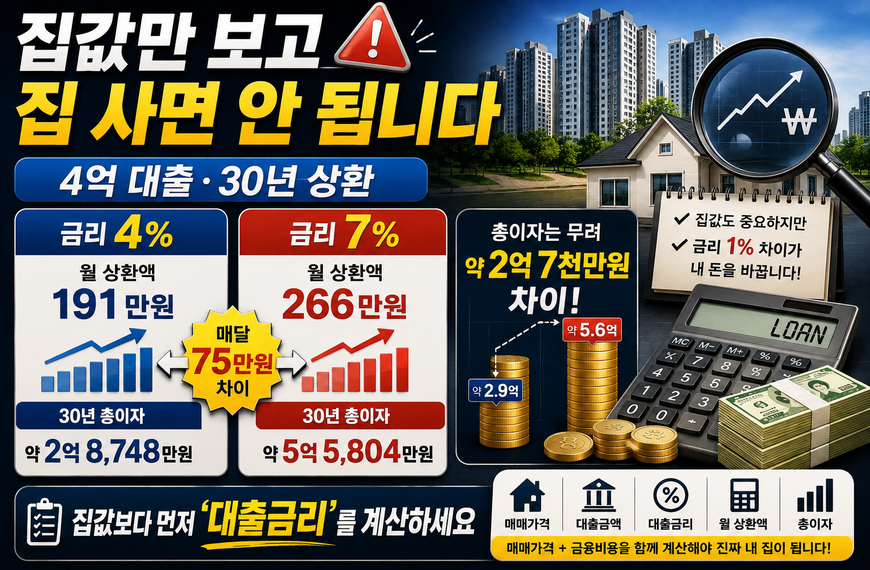 집값보다 대출금리를 먼저 봐야 하는 이유｜4억 대출, 금리 1% 차이가 이렇게 큽니다