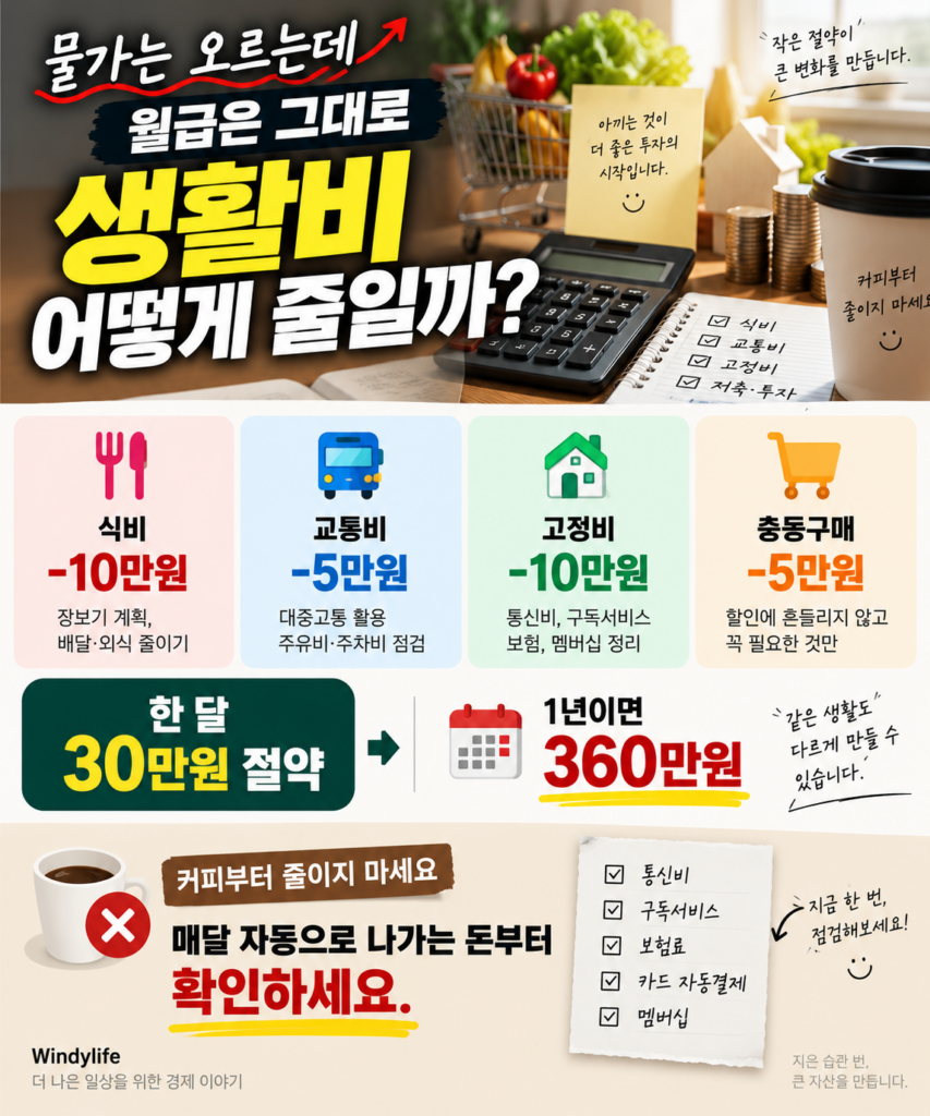 물가 상승에 대비해 식비·교통비·고정비를 줄이는 생활비 절약 방법
